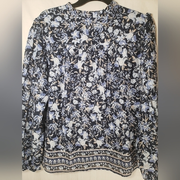 Time And Tru Blue Floral Boho Peasant Shirt Sz L - Picture 6 of 10